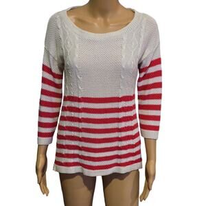 One A White with Red Stripes 3/4 Sleeves Small